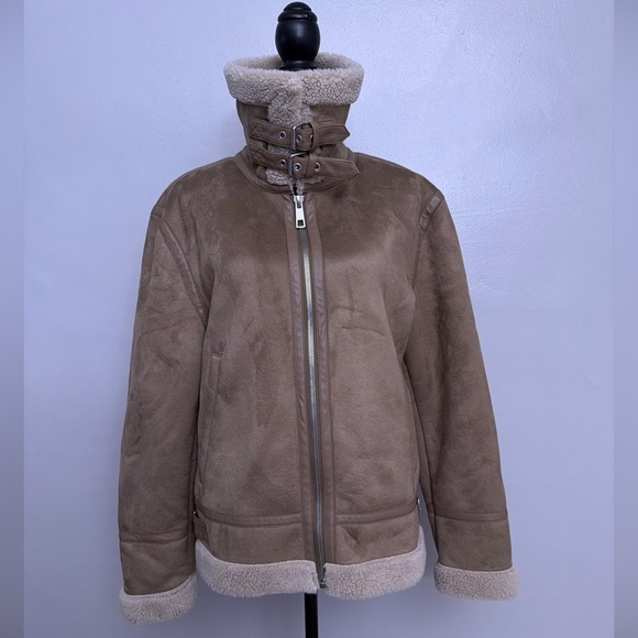 Zara Suede Moto Jacket Faux Fur Lined Medium M Women’s Biker - Picture 4 of 10